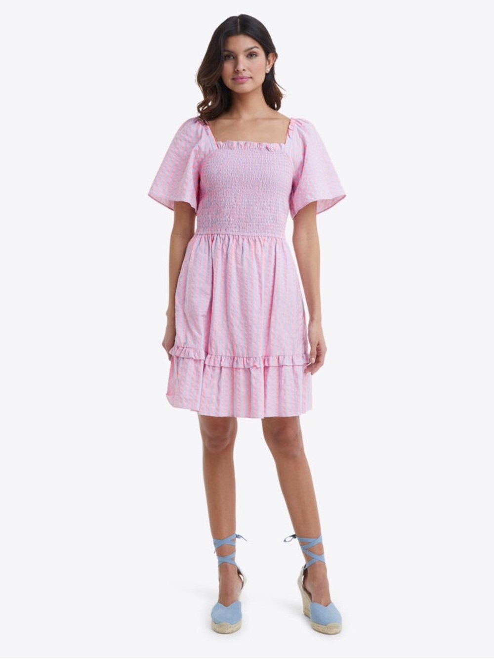 Draper James Pink Smocked Square-Neck Mini Dress
